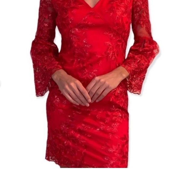 Emma Street Red Embroidered, Sequined, Bell sleeved, V-neck Midi dress, S, NWOT - Picture 5 of 16
